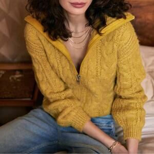 HEARTLOOM Beth Cardi Sweater Full Zip Cable Knit Citron Yellow {RR39}